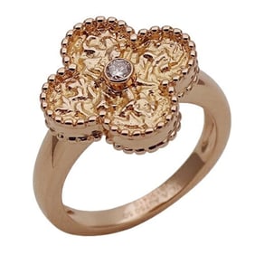 Van Cleef & Arpels Alhambra Ring for Women, 750PG, 1P Diamond, Pink Gold, #50, Approx. Size 9.5,