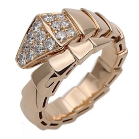 BVLGARI Ring for Women and Men, 750PG Diamond Serpenti Viper, Large Size, Approx. Size 17, Pink