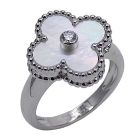 Van Cleef & Arpels Alhambra Ring for Women, 750WG Mother of Pearl, 1P Diamond, White Gold, #51,