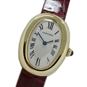 Cartier Women's Watch Baignoire Quartz 750YG Leather W1506056 Gold Purple Polished