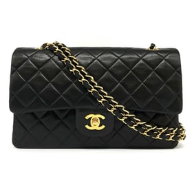 Chanel Matelasse 25 Shoulder Bag Lambskin Black Chain Cross Stitch Double Flap 4th Series CHANEL
