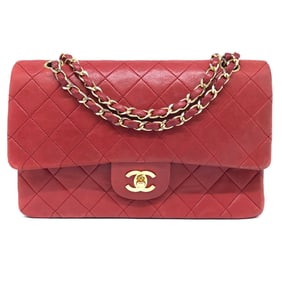 Chanel Bag Matelasse 25 Lambskin Chain Shoulder Red Cross Stitch Coco Mark CHANEL