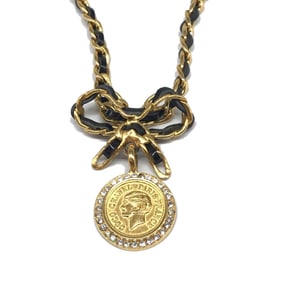 Chanel Necklace Medallion Rhinestone Gold Women's CHANEL
