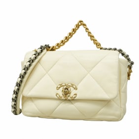 Chanel Shoulder Bag Matelasse Chain 19 Lambskin White Gold Women's