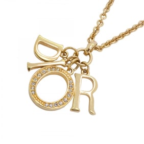 Christian Dior Necklace GP Plated Rhinestone Gold Ladies