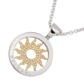BVLGARI Tondo Sun Diamond Necklace 50cm K18 YG WG SS Yellow White Gold 750 Steel