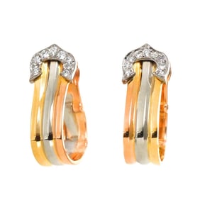 Cartier 2C Trinity Diamond Earrings K18 YG PG WG 750 3 Colors C2 Clip-on