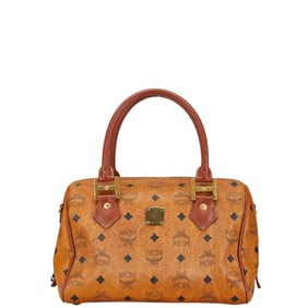 MCM Visetos Glam Boston Bag Brown PVC Leather Women's
