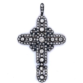 18K & Silver 13.80 Ct. Diamond Cross Pendant