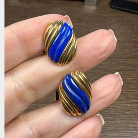 Germany 14K Yellow Gold Lapis Lazuli Cufflinks