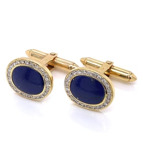 14K Yellow Gold Lapis Lazuli & Diamond Cufflinks