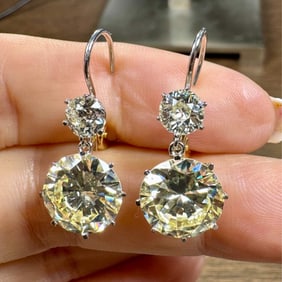 1950’s Platinum & 18K Yellow Gold 10.87 Ct. Diamond Earrings