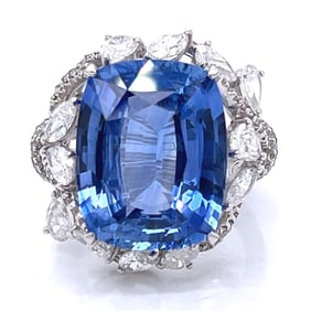 18K White Gold GIA Certified 11.28 Ct. Ceylon Sapphire & Diamond Ring