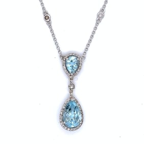 18K White Gold Topaz & Diamond Necklace
