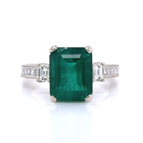 18K White Gold 4.12 Ct. Emerald & Diamond Ring