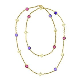 David Yurman 18K Yellow Gold Amethyst Tourmaline Albion Logo Chain Necklace