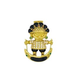 Aldo Cipullo Warrior Brooch 18k Gold Onyx Diamond Gemstones