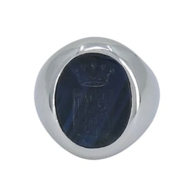 Bulgari Platinum Sapphire Custom Family Crest Signet Ring