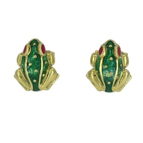Vintage David Webb 18k Gold Enamel Frog Stud Earrings