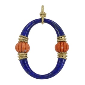 1970s Boucheron 18k Gold Coral Lapis Lazuli Pendant