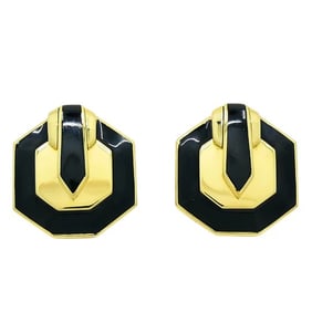David Webb Geometric Earrings 18k Gold Black Enamel