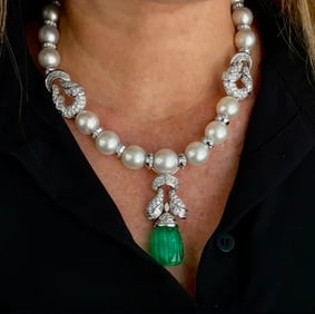 Estate Giovane Piranesi South Sea Pearl 40.0 Ct Colombia Emerald Diamond Interchangeable Platinum