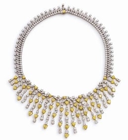 The Royal Family Collection 63.48Cttw Natural Fancy Yellow & White Diamond Bib Necklace