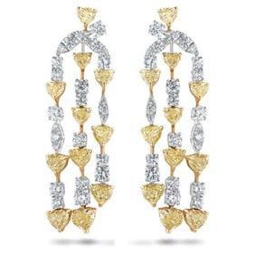 13.29 Ct Heart And Rbc Fancy Yellow Diamond And White Diamond 18K Tt Dangle Earrings
