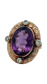 11.96 Ct Oval Amethyst And Diamond 14K Yellow Gold Ring