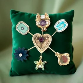 Multi Gemstone 14K Yellow Gold Brooch