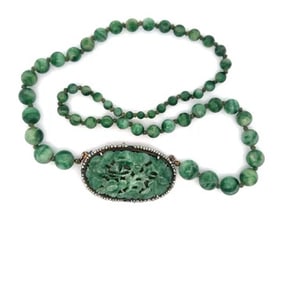 Jadeite & Natural Pearl 14K White Gold Necklace