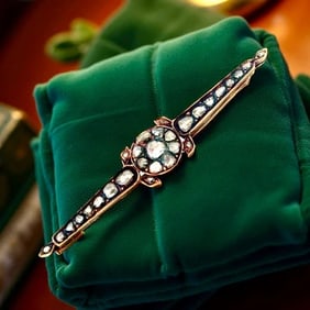 Victorian 3.50 Cttw Rose Cut Diamond 14K Yellow Gold/Silver Brooch