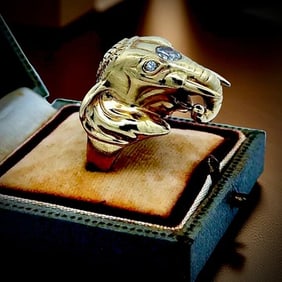 Elephant Diamond "Good Fortune" 14K Yellow Gold Ring