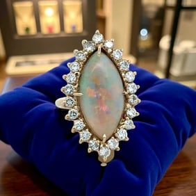 5.0 Ct Opal & 1.10 Cttw Diamond 14K Yellow Gold Ring
