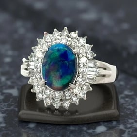 Black Opal & Diamond Platinum Ring