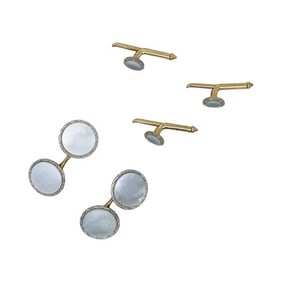 Mother Of Pearl 14K Yellow/White Gold 5 Pcs Cufflinks Set