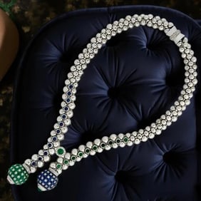 Italian Designer R.C.M. Of Valenza - Diamond Sapphire Emerald Necklace