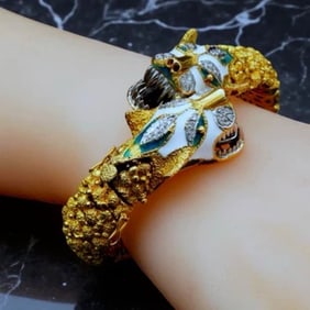 18k Double Head Panther Enamel Diamond Bracelet&nbsp;