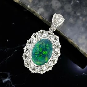 Fine Black Opal Diamond Platinum Pendant