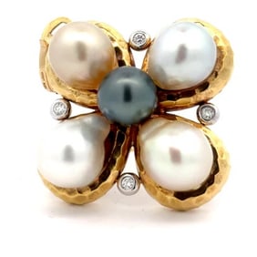 Mazza South Sea & Tahitian Pearl Diamond Pendant/Brooch