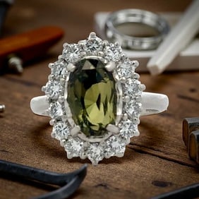 Oval Natural Color Change Alexandrite (Gia Report) & Diamond Platinum Ring