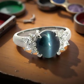 Cat's Eye Alexandrite & Diamond Platinum Ring 15698