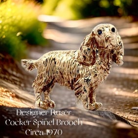 William Ruser Cocker Spinel Sapphire 14K Yellow Gold Brooch