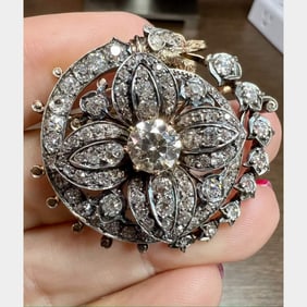 Victorian 18K & Silver Top Diamond Brooch