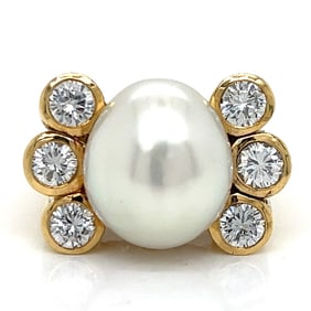 David Webb 18K & Platinum South Sea Pearl and Diamond Ring