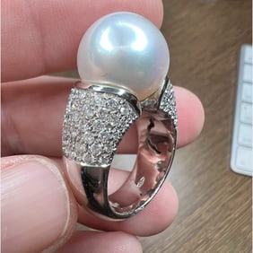 18K White Gold South Sea Pearl & Diamond Cocktail Ring