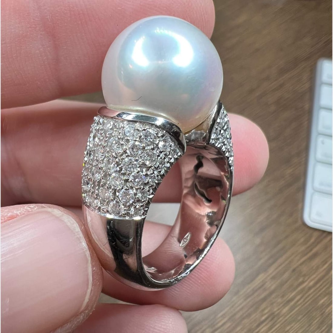 18K White Gold South Sea Pearl & Diamond Cocktail Ring (1 of 2)