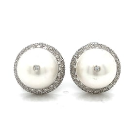 18K White Gold South Sea Pearl & Diamond Earrings