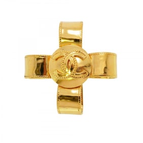 Chanel Brooch Coco Mark Cross Ribbon GP Plated Gold Ladies
