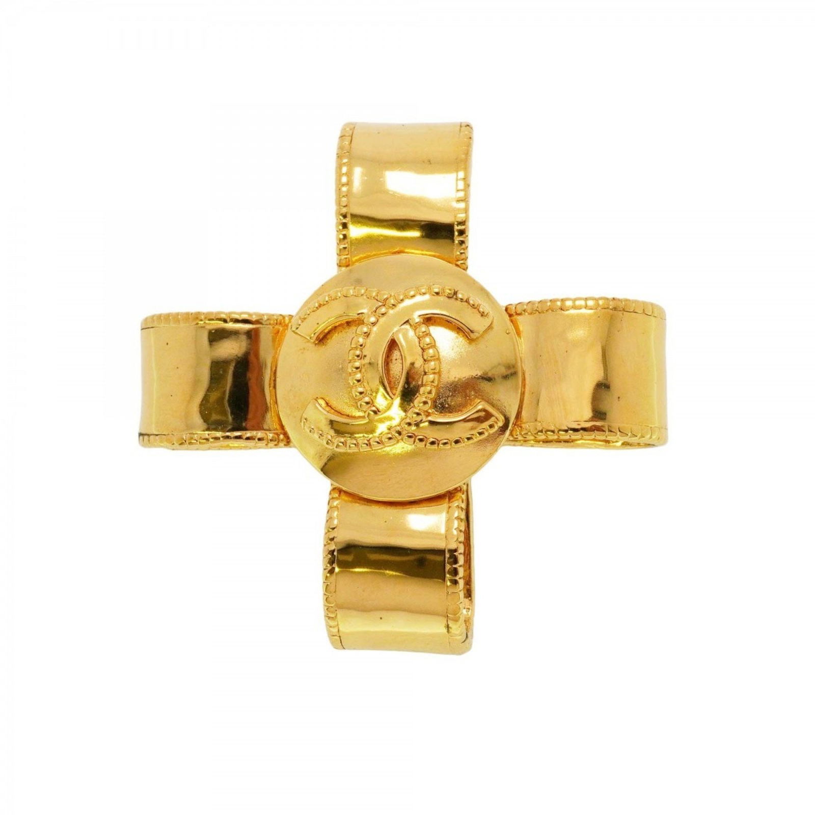 Chanel Brooch Coco Mark Cross Ribbon GP Plated Gold Ladies: Category: SizeSize (HxWxD): 5.51cm x 5.42cm / 2.16'' x 2.13''Category: DesignType: BroochColor: GoldGender: WomenMaterial: Gold platingCategory: GeneralBrand: ChanelSection: ConditionRanking: Rank AB